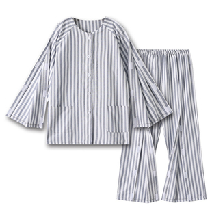 春秋护理服PICC置管易穿脱一片式骨折卧床瘫痪专用病号服纯棉睡衣