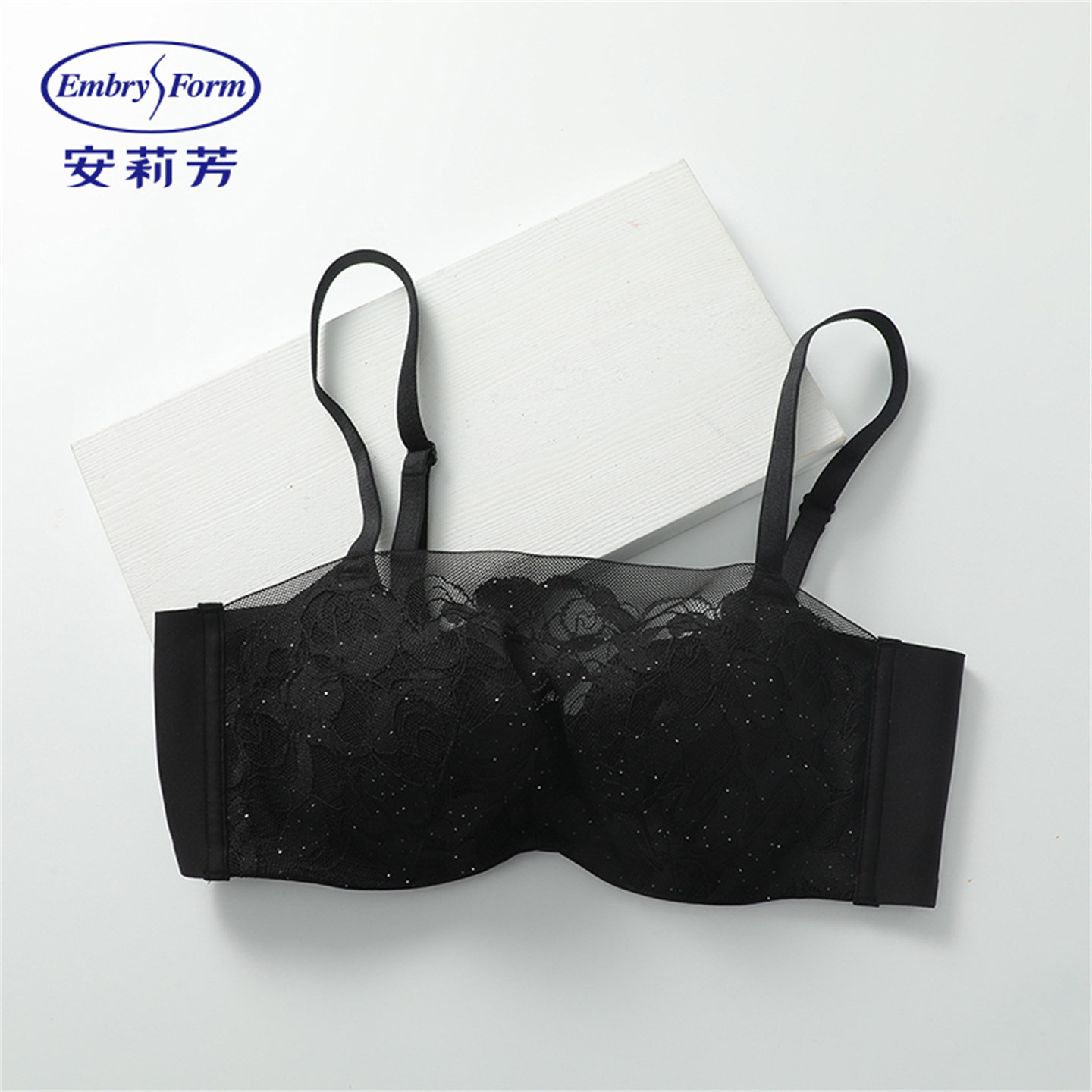 安莉芳专柜防走光抹胸文胸罩女士舒适防下垂大胸显小薄款蕾丝内衣
