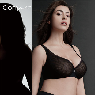 安莉芳旗下Comfit大胸显小内衣女超薄蕾丝单层围舒适大码聚拢文胸