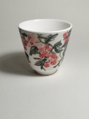 纯手绘主人杯荔枝花鸟图品茗杯中式高端单杯闻香杯个性孤品白瓷杯