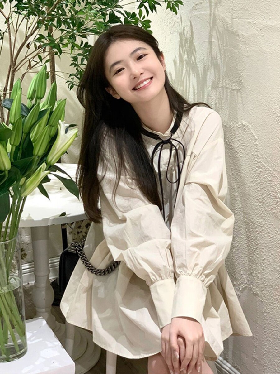 임산부 가을 의류 일본 셔츠 인형 스커트 긴팔 드레스 어린이 초봄 여름 2024 새로운 루즈 탑