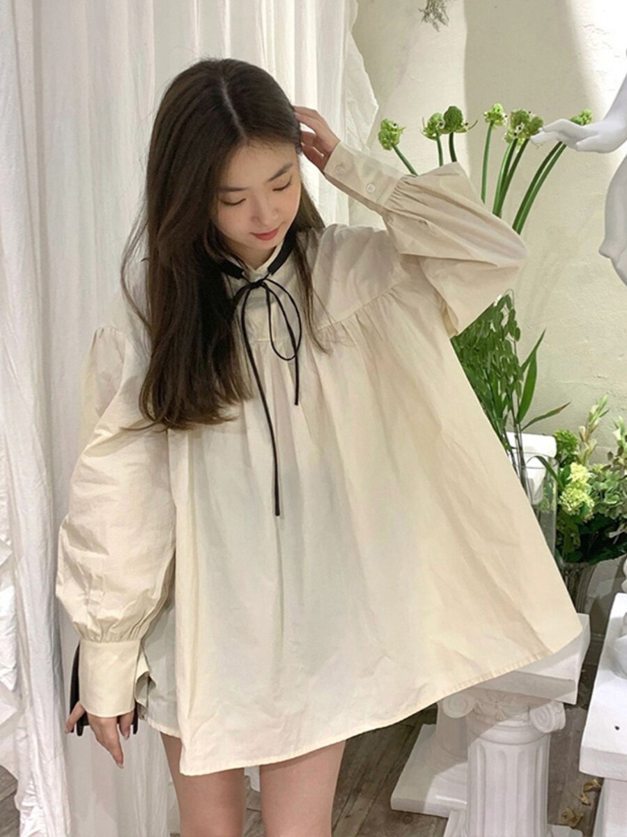 임산부 가을 의류 일본 셔츠 인형 스커트 긴팔 드레스 어린이 초봄 여름 2024 새로운 루즈 탑
