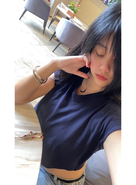 细闪钻纯银925女款黑色弯月项链