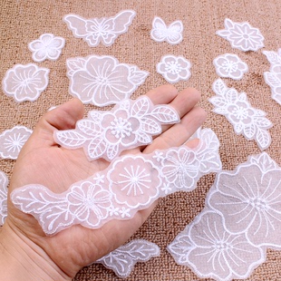 白色蕾丝衣服补丁贴布贴欧根纱装饰贴花羽绒衣服裙子补洞手缝款