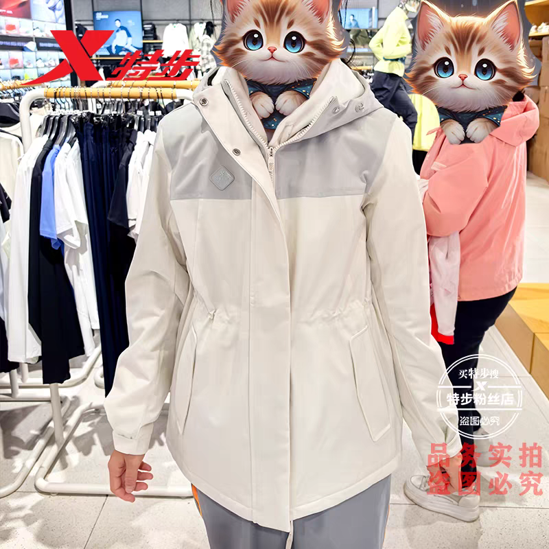 特步三防连帽薄棉服女2025冬季新款防风耐磨保暖棉衣975428170533