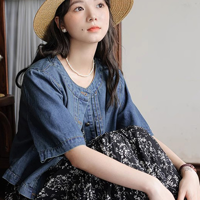 洋气圆领牛仔短袖配裙子女夏季薄
