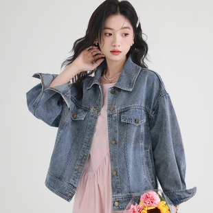 新款软妹牛仔外套女春秋浅蓝色短款宽松韩版潮ins