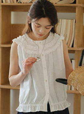 夏季甜美宽松荷叶边无袖衬衫
