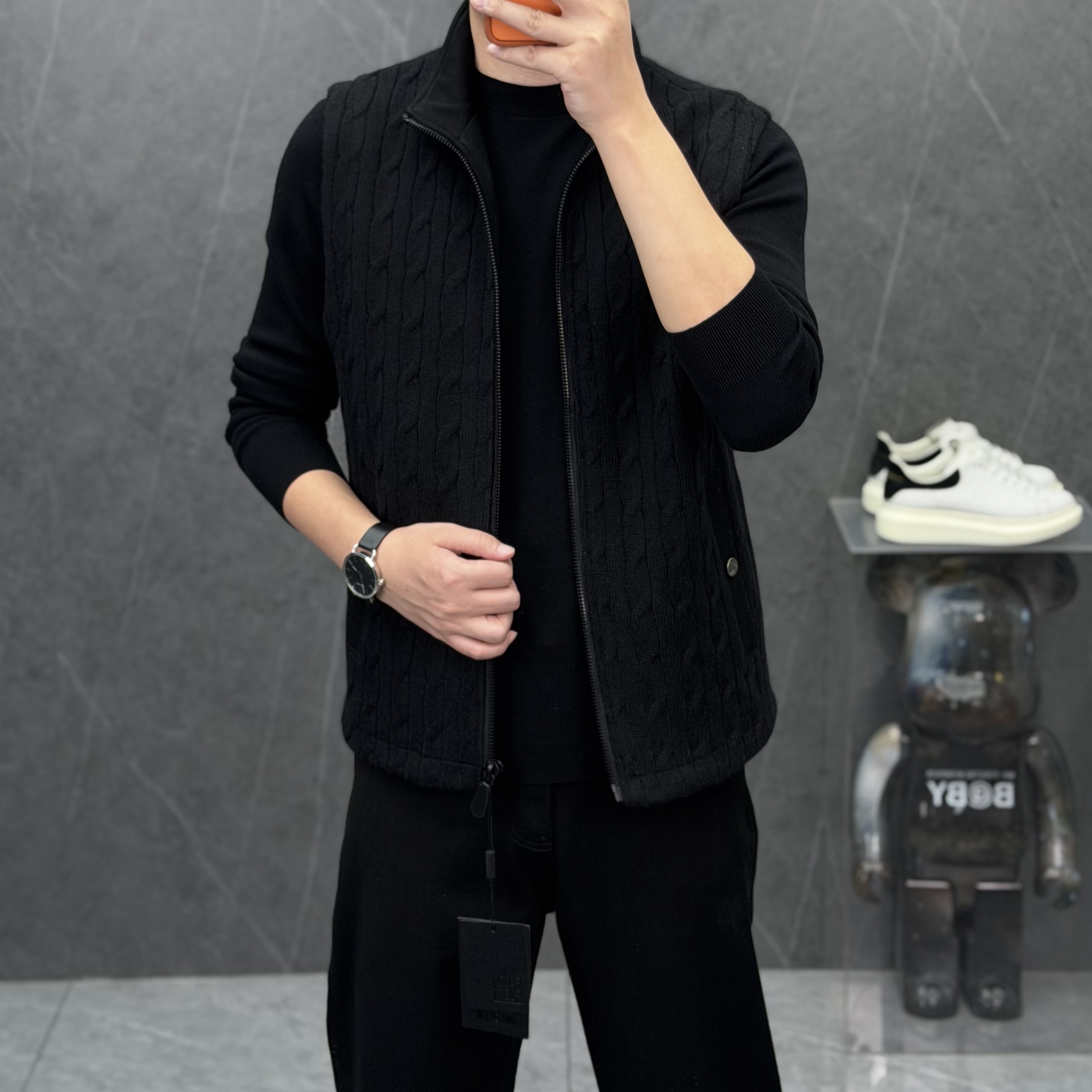 老钱风立领针织马甲男秋冬保暖潮