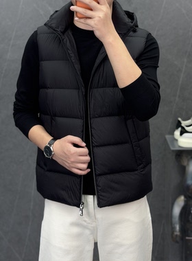 90白鸭绒带帽保暖羽绒马甲男