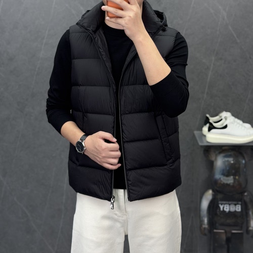 90白鸭绒带帽保暖羽绒马甲男
