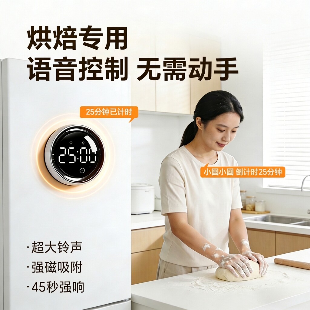 琪特智能语音计时器厨房专用磁吸家用做饭烘焙电子提醒定时器秒表