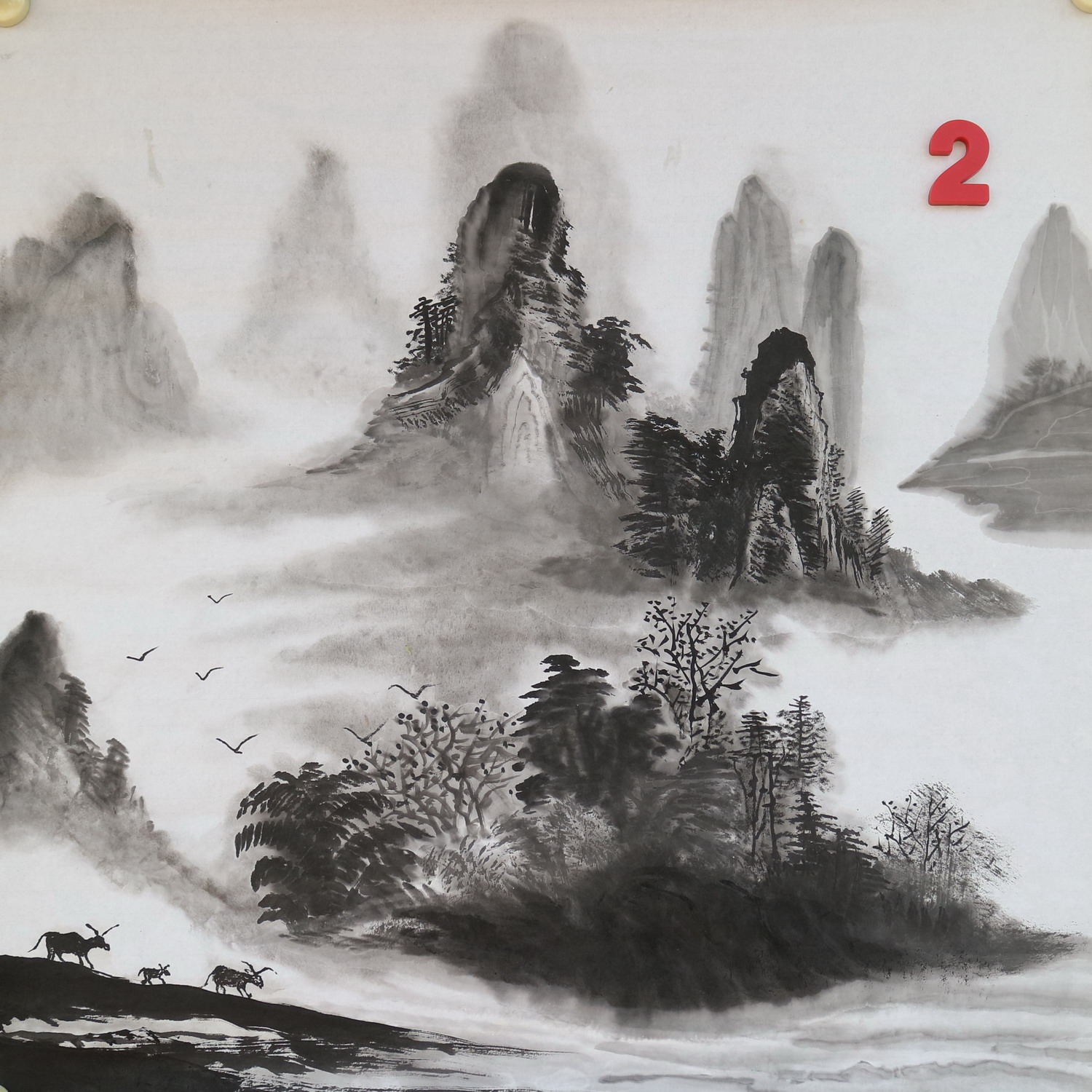四尺斗方原创手绘水墨国画山水画福地雅居客厅装饰画特价HC591802