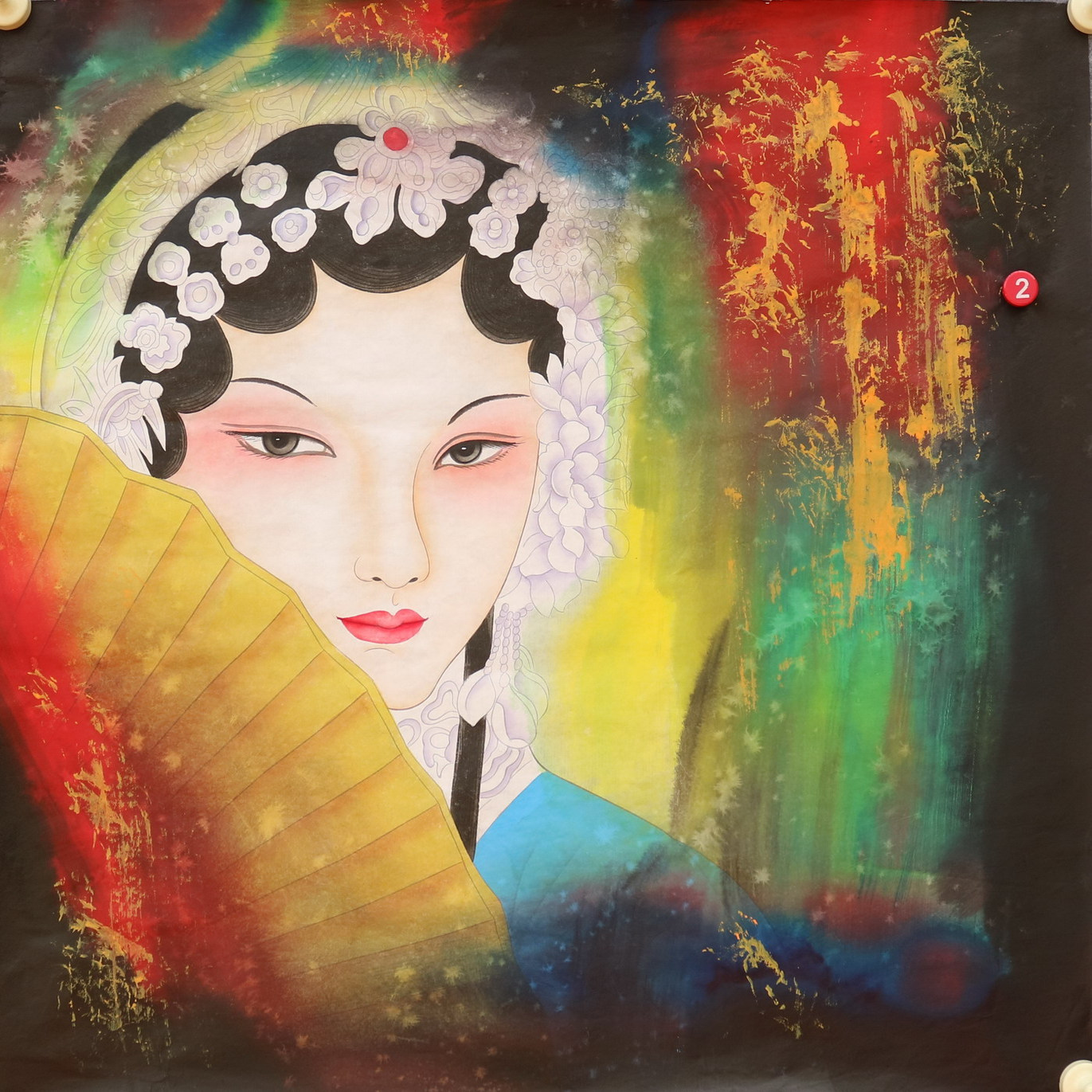 四尺斗方重彩人物京剧花旦脸谱画国画客厅装饰挂画特价HB572402