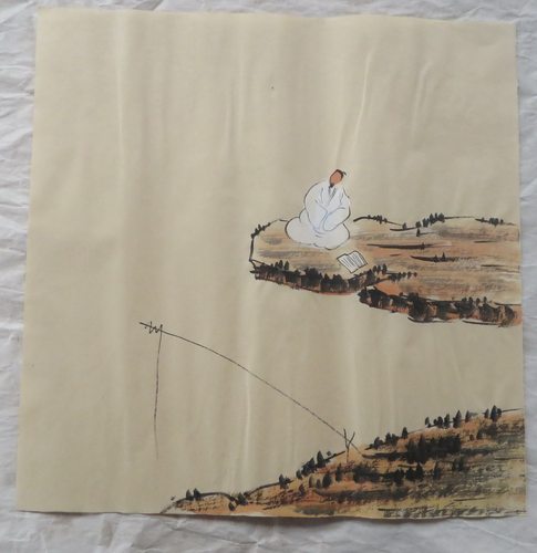特价禅意人物手绘小品背景墙水墨国画客厅玄关装饰挂画HE10229039