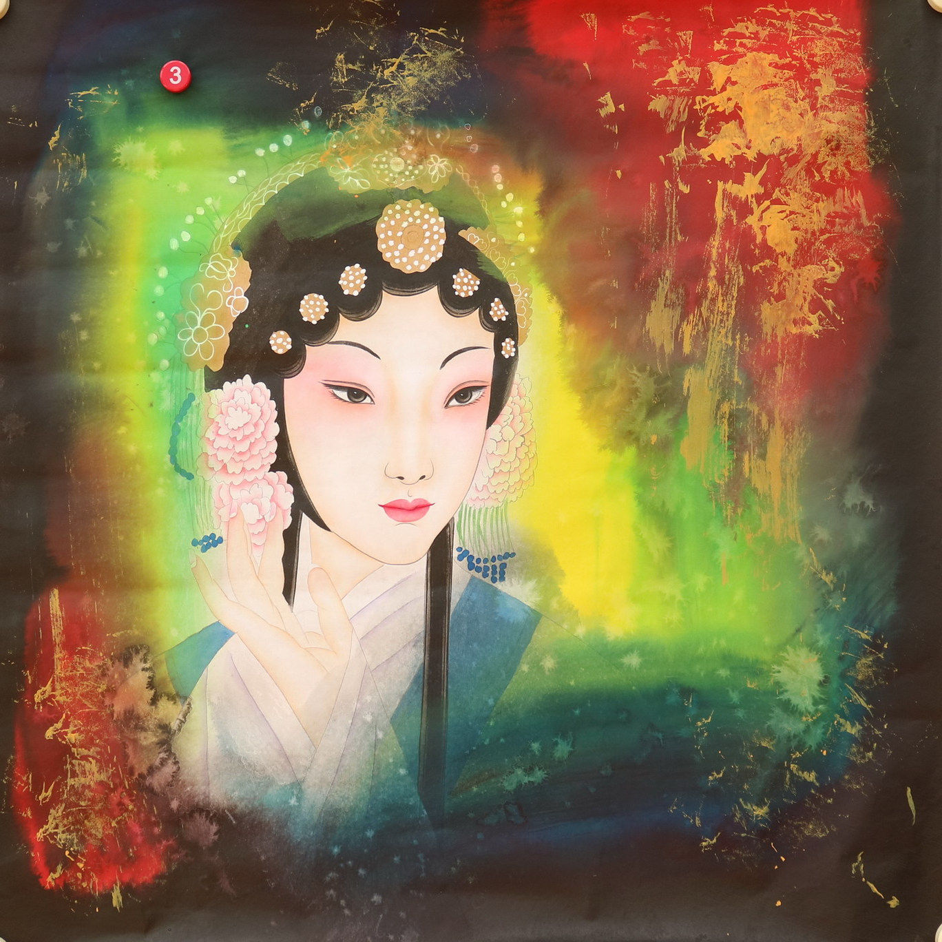 四尺斗方重彩人物京剧花旦脸谱画国画客厅装饰挂画特价HB572403