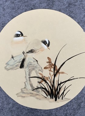 宝墨轩国画牵牛花全手工圆形花鸟画特价客厅装饰挂画HE2100901-20