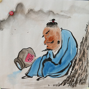 手绘临摹名家禅意人物画国画客厅书房装饰挂画特价斗方画HC57810