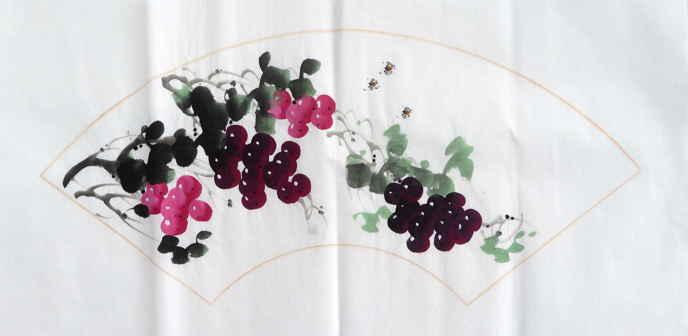 四尺四开手绘花鸟画水墨扇形作品特价国画客厅字画装饰挂画e90-3