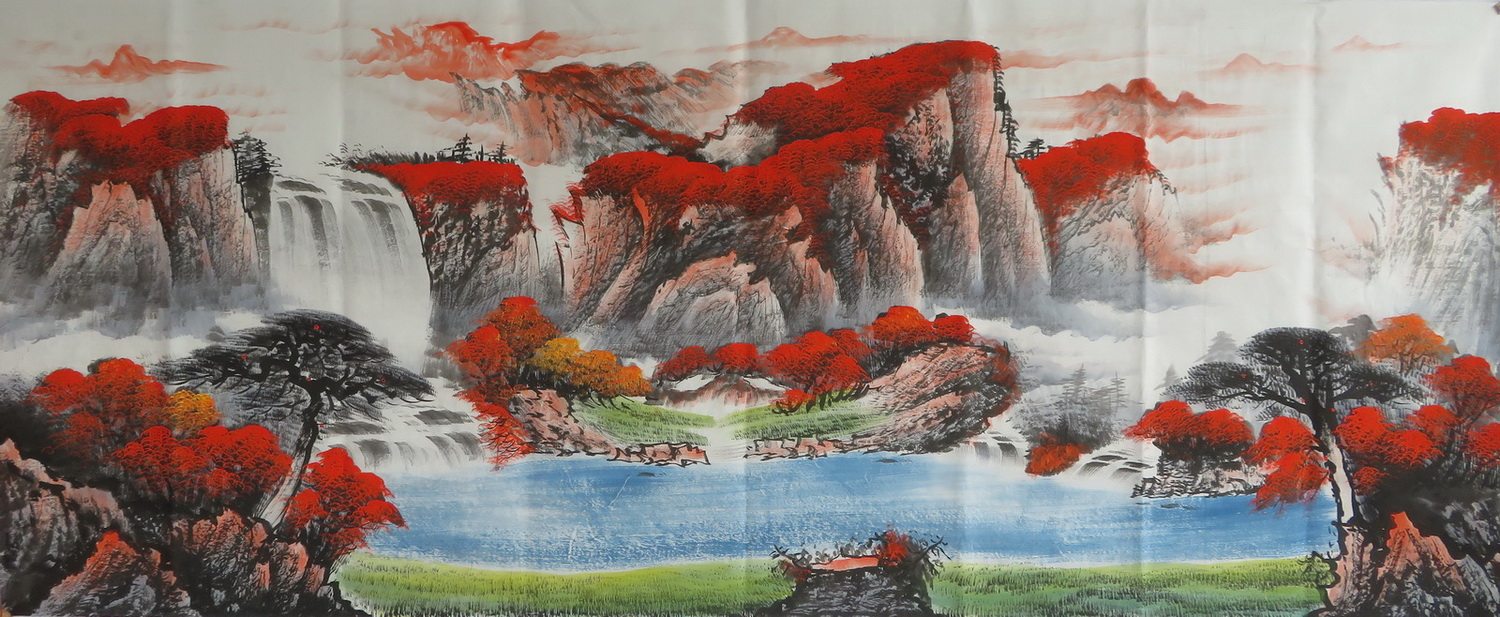 特价山水国画装饰字画手绘小八尺客厅鸿运当头挂画风水hx9053115