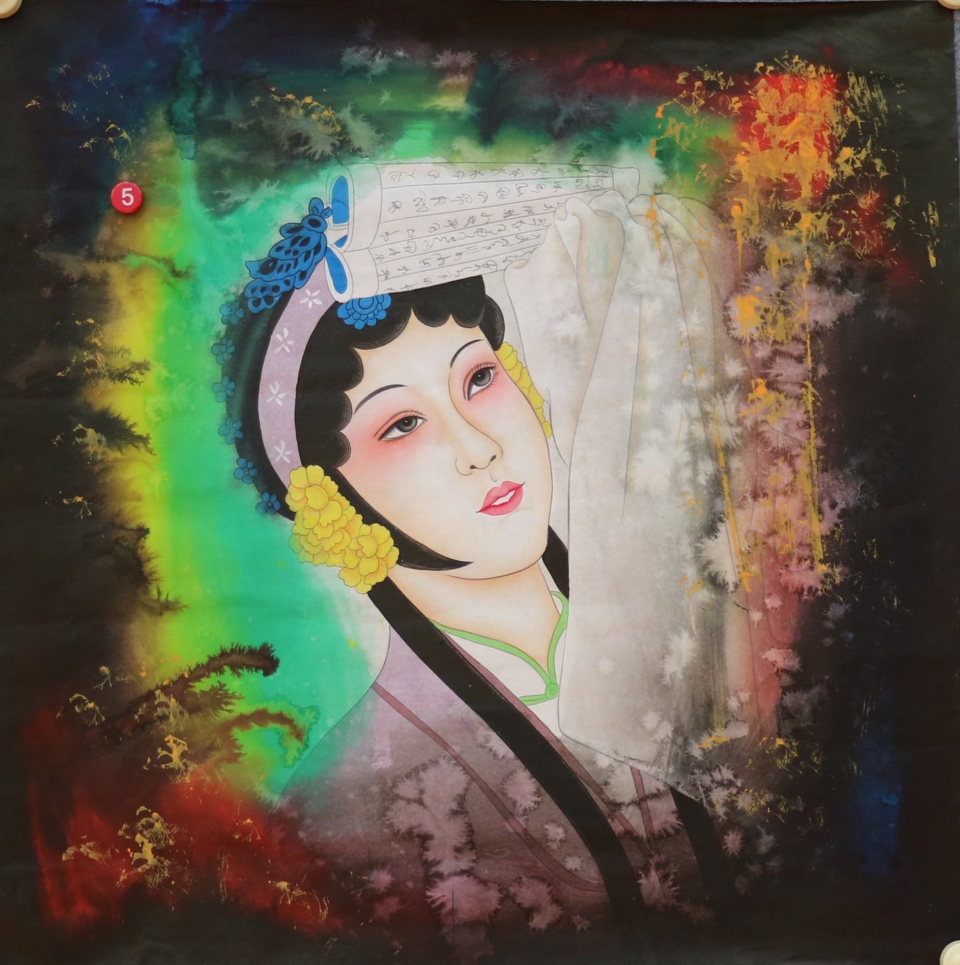 四尺斗方重彩人物京剧花旦脸谱画国画客厅装饰挂画特价HB572405
