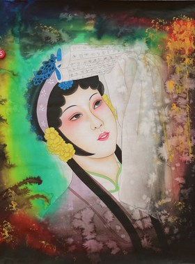 四尺斗方重彩人物京剧花旦脸谱画国画客厅装饰挂画特价HB572405