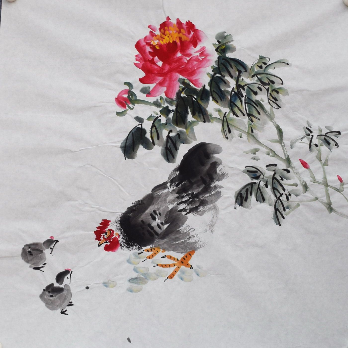 无款水墨手绘花玄关国画花鸟画字画客厅四尺斗方小品写意作品e-4
