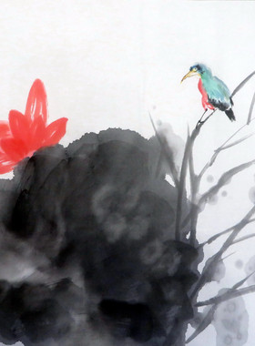 手绘大写意花鸟画国画客厅装饰挂画无款画芯三尺斗方特价HH531206