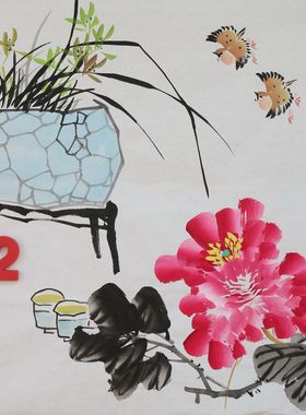 新品手绘博古图清供图花鸟画国画