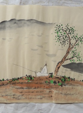 特价禅意人物手绘小品背景墙水墨国画客厅玄关装饰挂画HE10229012