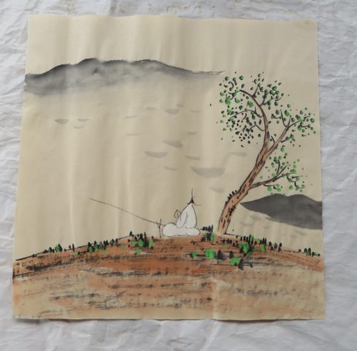 特价禅意人物手绘小品背景墙水墨国画客厅玄关装饰挂画HE10229012