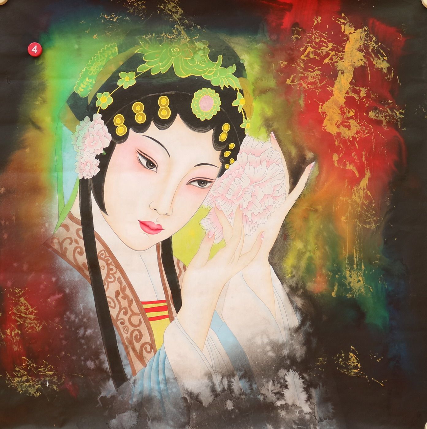 四尺斗方重彩人物京剧花旦脸谱画国画客厅装饰挂画特价HB572404