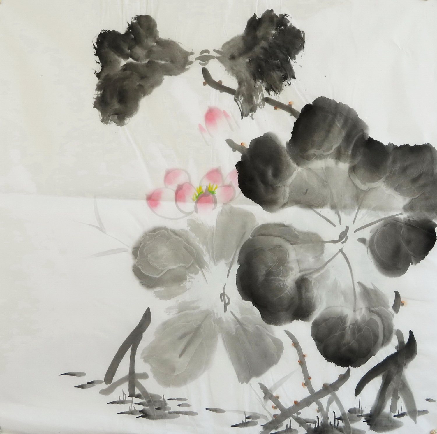 手绘客厅字画花鸟画国画水墨荷花挂画四尺斗方特价无款画芯e17-1