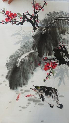 手绘三尺花鸟紫藤鱼国画字画特价中堂水墨写意装饰挂画HH21212135