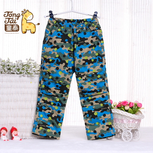 童泰秋冬新款宝宝长裤休闲裤加绒加厚迷彩小童裤子方格裤保暖裤