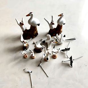 仙鹤山水盆景配件吸水石微景观摆件假山摆饰动物石膏创意鱼缸造景