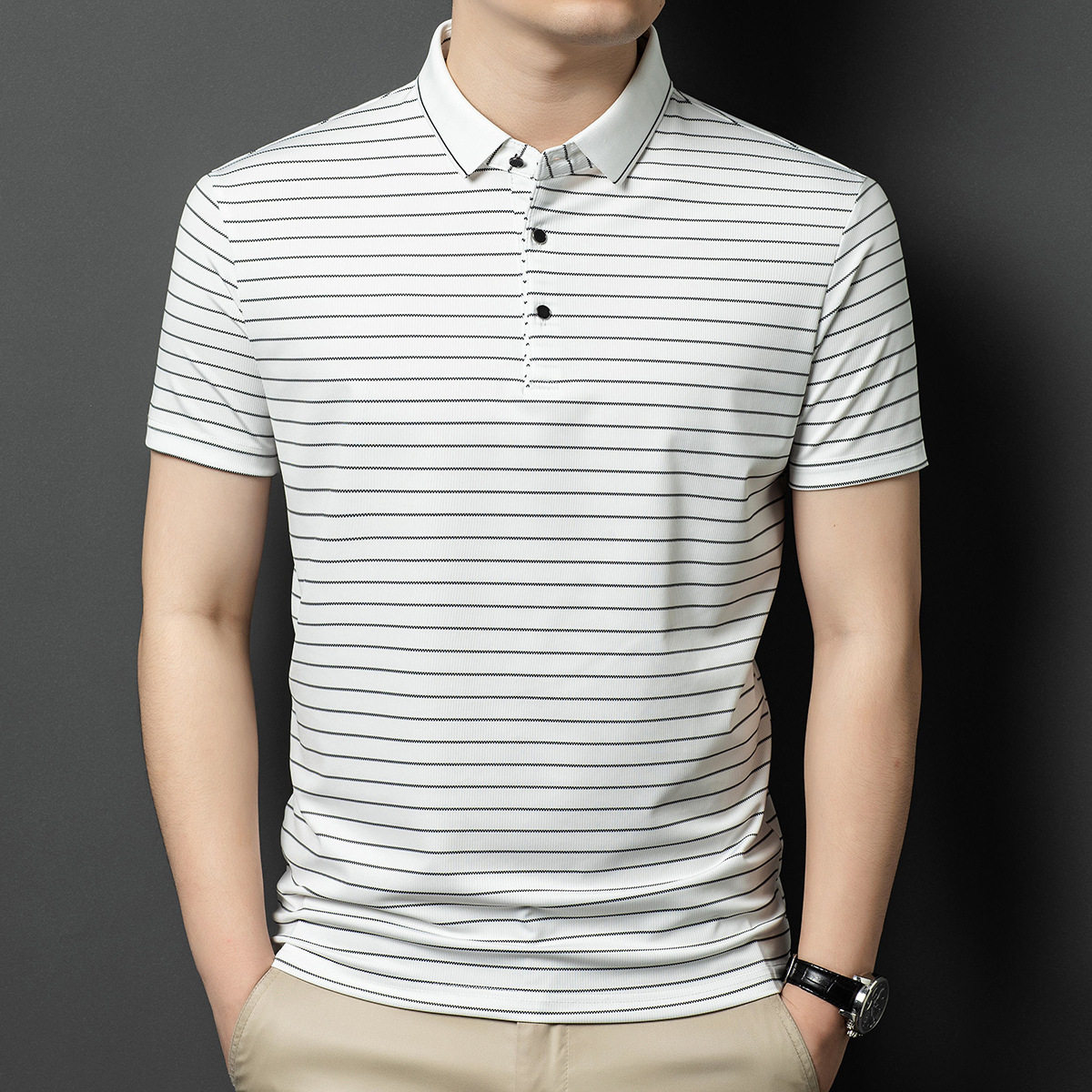 男士t恤短袖休闲2026夏季薄款冰丝翻领商务爸爸装凉感透气Polo衫