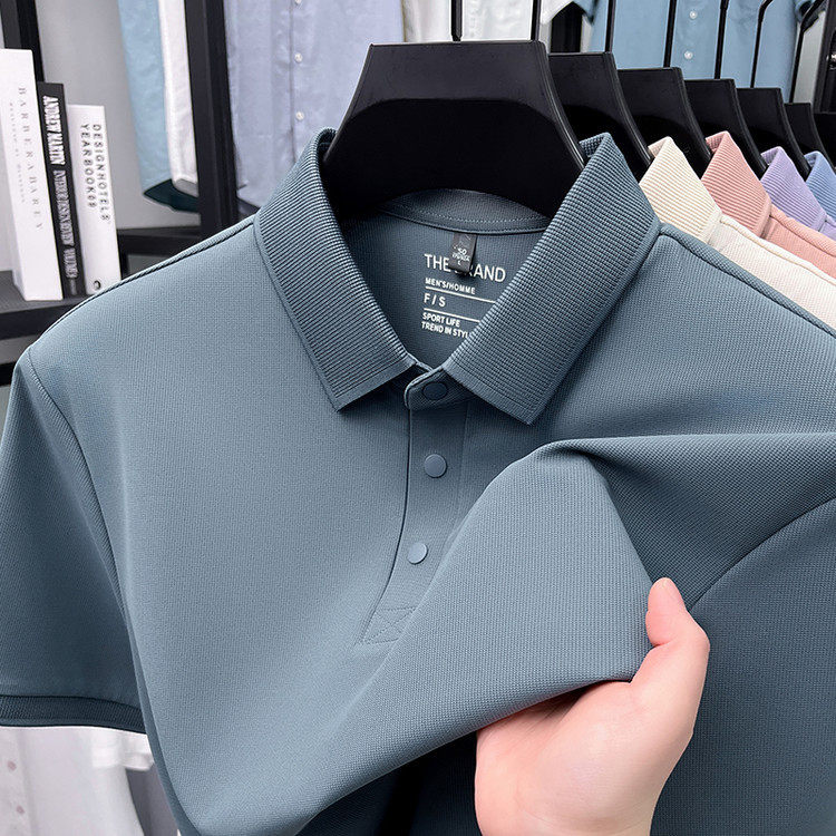 2026夏季新款短袖t恤男翻领纯色高级感时尚休闲爸爸装冰丝polo衫