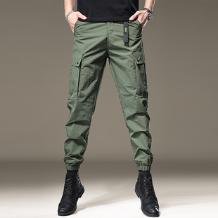 多袋工装 裤 宽松薄款 夏季 运动弹力束脚裤 男士 修身 子 超薄冰丝休闲裤
