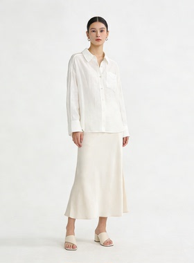 韩系慵懒风白色长袖衬衫女2026春夏新款单口袋肌理感薄款防晒外搭