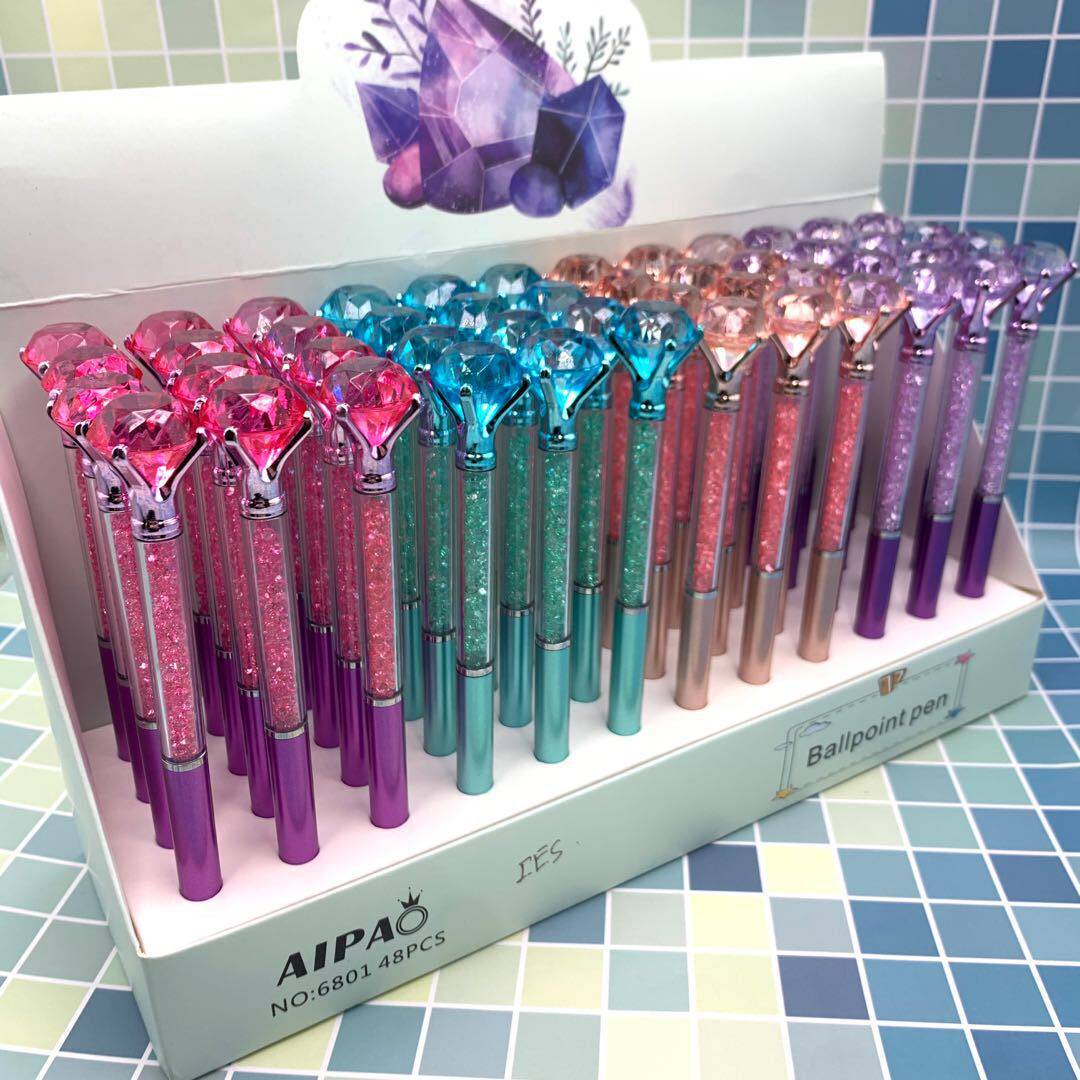 韩国文具大颗粒钻石旋转圆珠笔流沙碎钻笔彩色水晶宝石原子笔奖品
