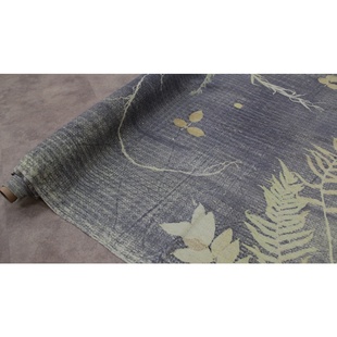 纯手工100%柞蚕丝非遗纯手工草本植物染叶拓丝绸面料袍子风衣布料