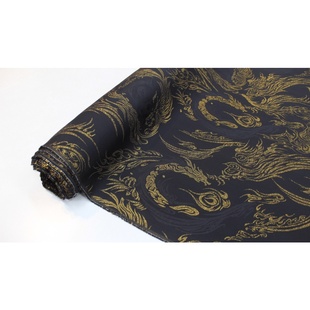 黑金龙凤亮彩金通正绢32姆米桑蚕丝真丝服装旗袍面料高定丝绸布料