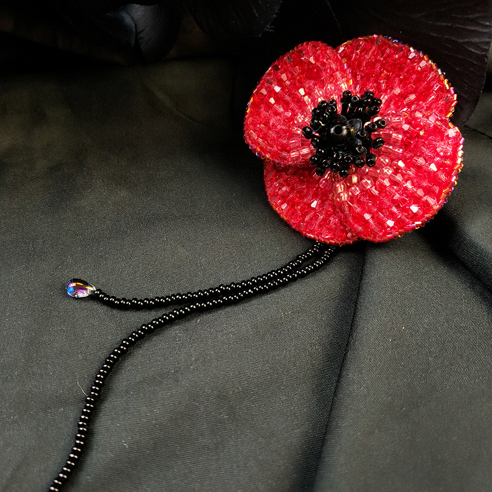 手作胸针女立体红色虞美人花卉珠绣手作胸针创意单品小众植物