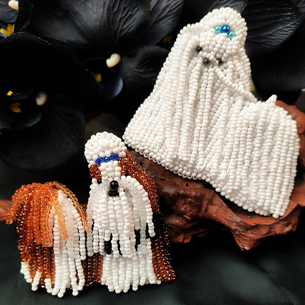 Hits手作 流苏西施狗胸针珠绣手作胸针创意单品小众动物萌宠