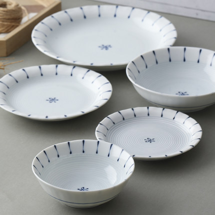 美浓烧花十草陶瓷餐具釉下彩饭碗小钵碗深菜盘平盘小碟子