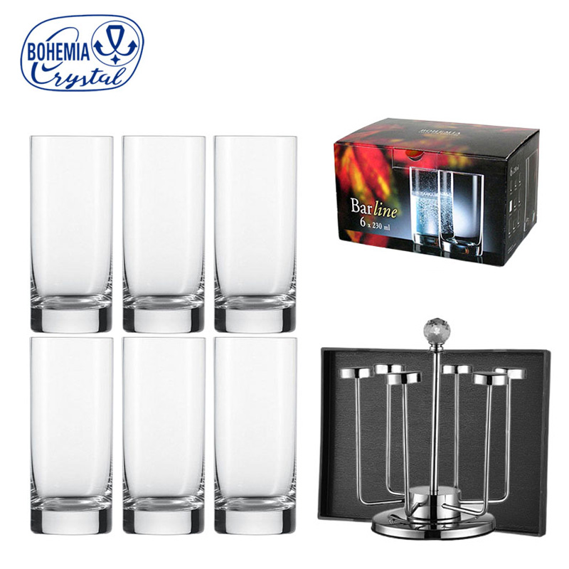 捷克进口透明水晶玻璃威杯水杯果汁牛奶冷饮料杯托盘旋转杯架套装