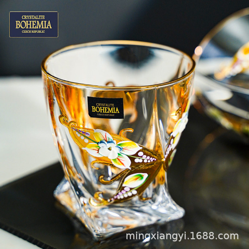 捷克BOHEMIA进口水晶玻璃威士忌杯啤酒杯描金珐琅花洋酒酒樽套装,餐饮具,洋酒/威士忌杯,淘宝优惠券,粉丝福利购,淘宝优惠卷