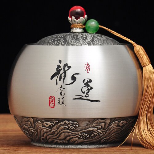 纯锡茶叶罐龙运当头防潮密封锡罐