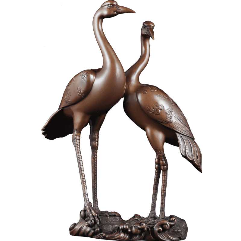 紫铜摆件松鹤延年客厅